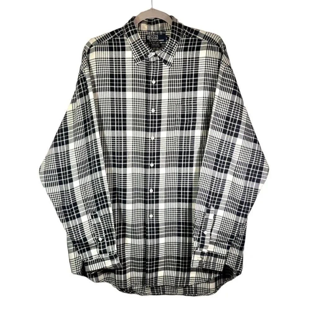 Polo By Ralph Lauren 100% Cotton Dress Gray Shirt Plaid Size XL
